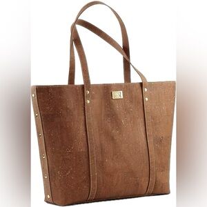 ROK CORK Portugal Handmade Carminda Tote Bag Handbag Salted Caramel Vegan Nature